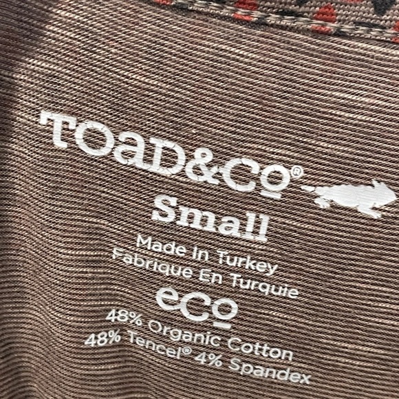 Toad & Co Tamaya Dos Geometric Pleat Back Organic Cotton V-Neck Tunic 3/4 Sleeve - Picture 3 of 4